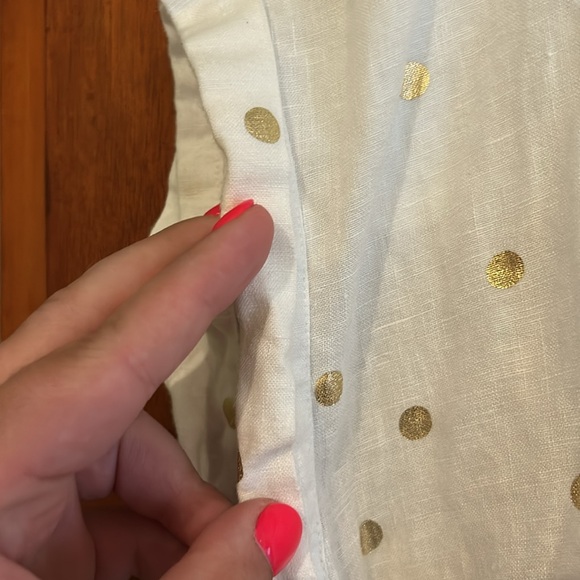 Boden 100% linen metallic gold polka dot button up shirt size 14 - Picture 3 of 6